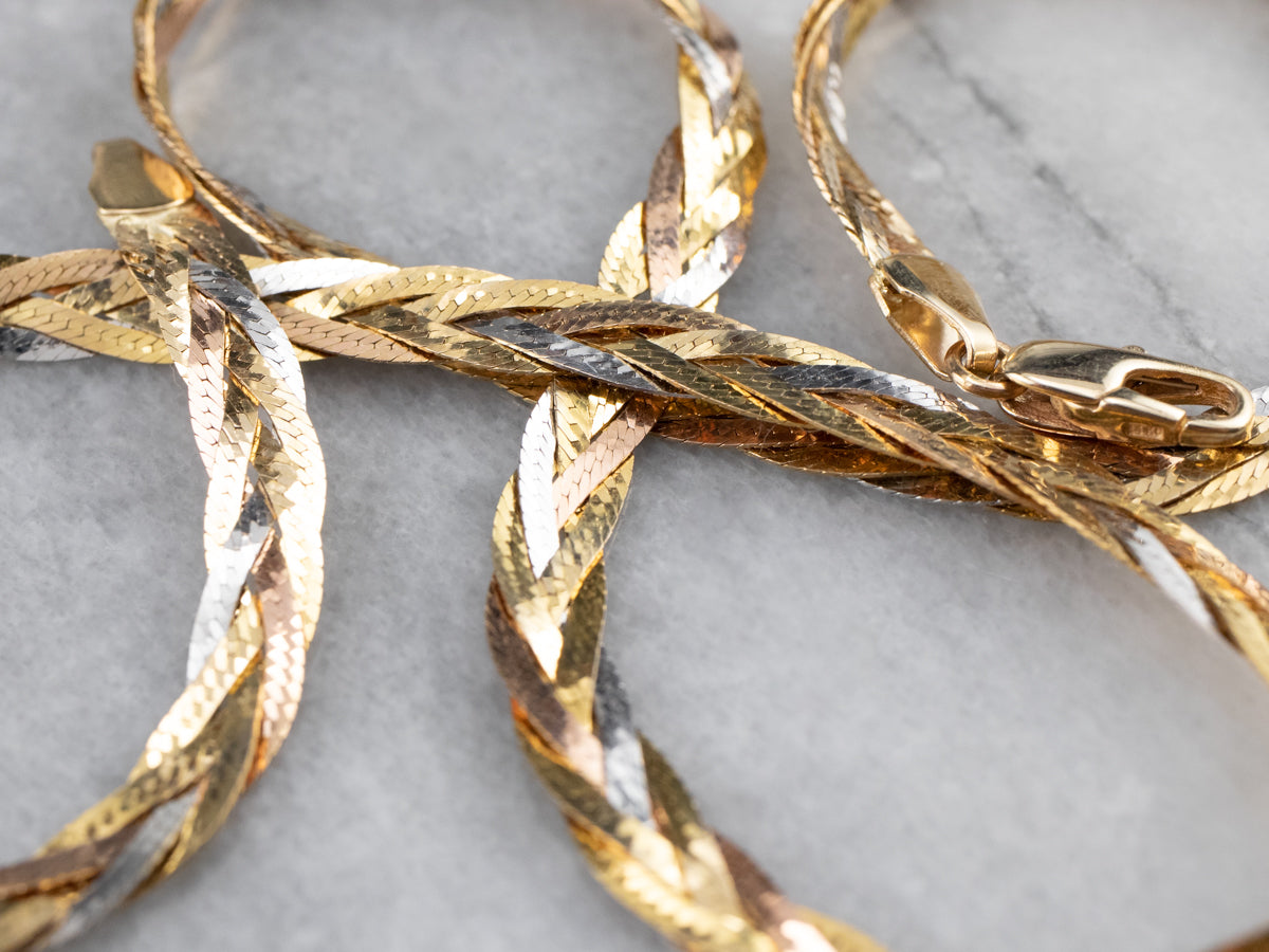 Cadena de espiga trenzada de oro tricolor