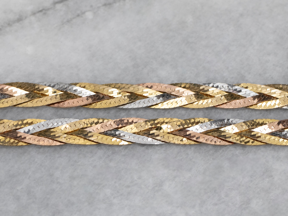 Tri Color Gold Braided Herringbone Chain - Market Square Jewelers