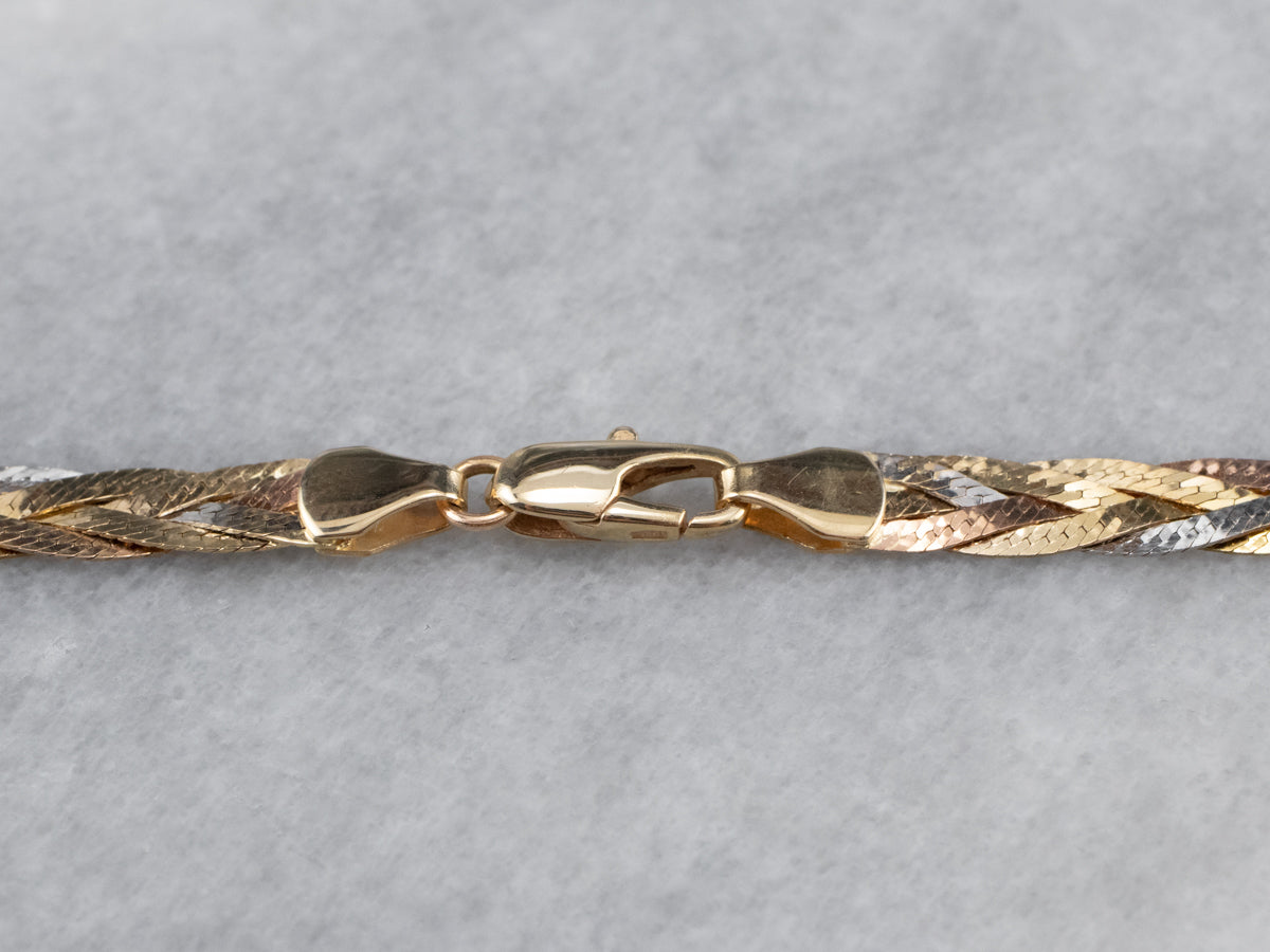 Cadena de espiga trenzada de oro tricolor