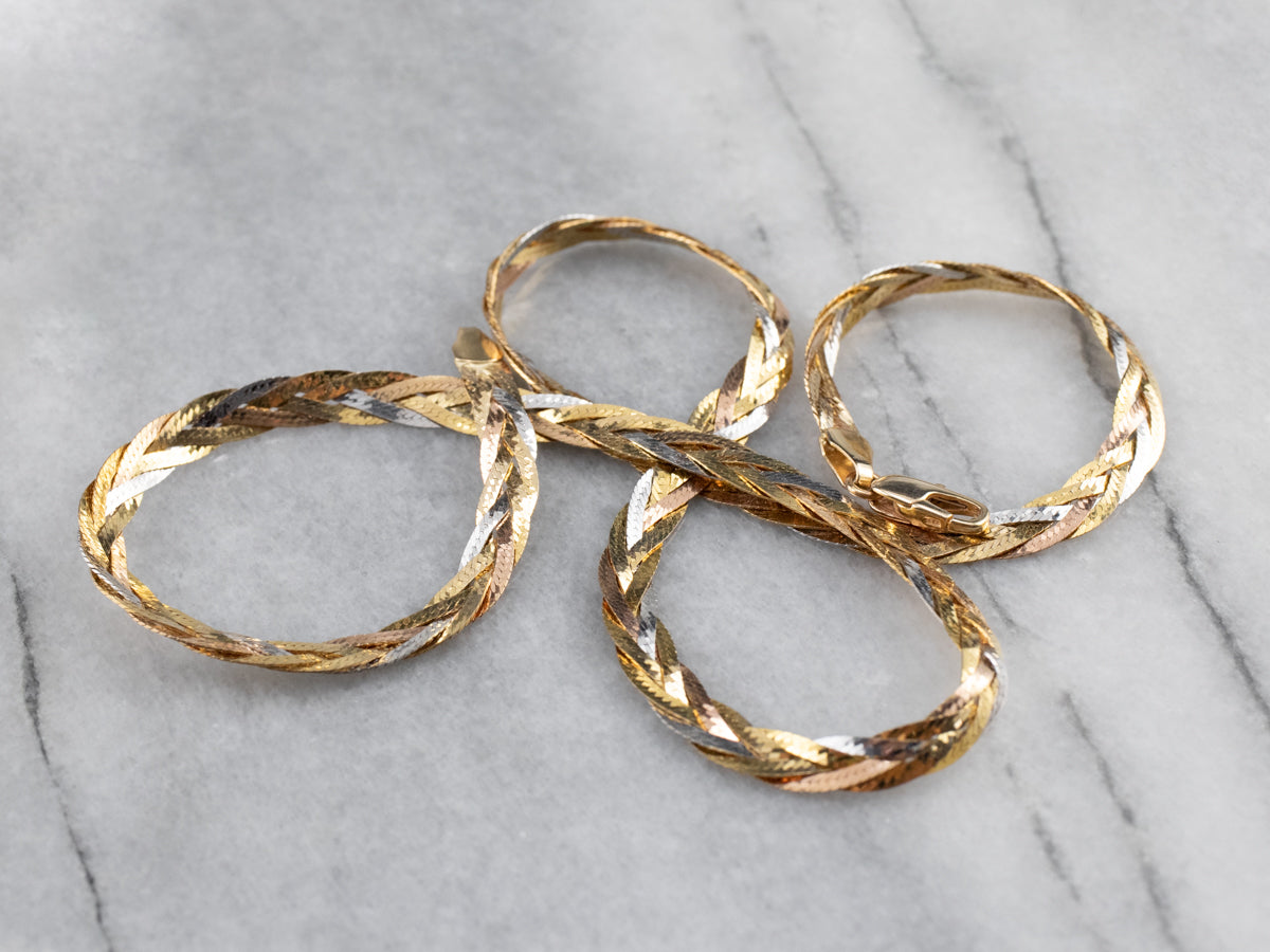 Cadena de espiga trenzada de oro tricolor