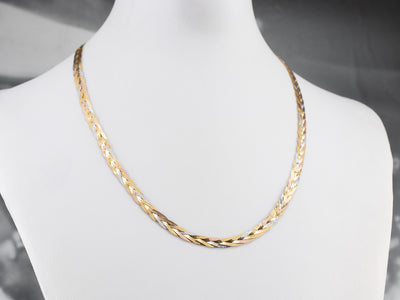 Tri Color Gold Braided Herringbone Chain