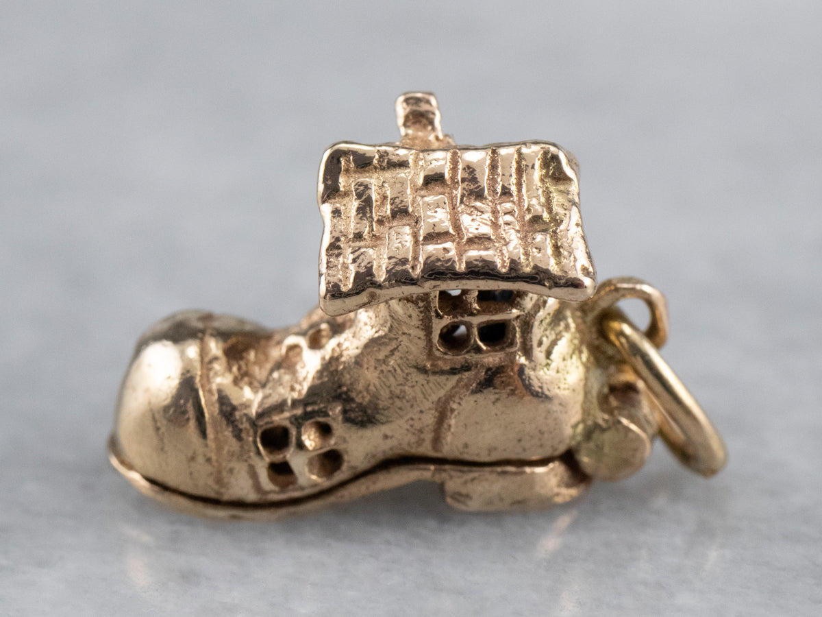 Gold Old Woman in a Shoe Charm