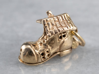 Gold Old Woman in a Shoe Charm