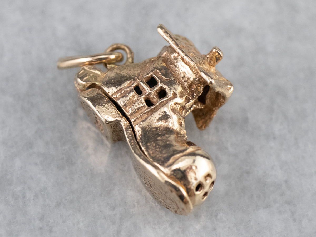 Gold Old Woman in a Shoe Charm