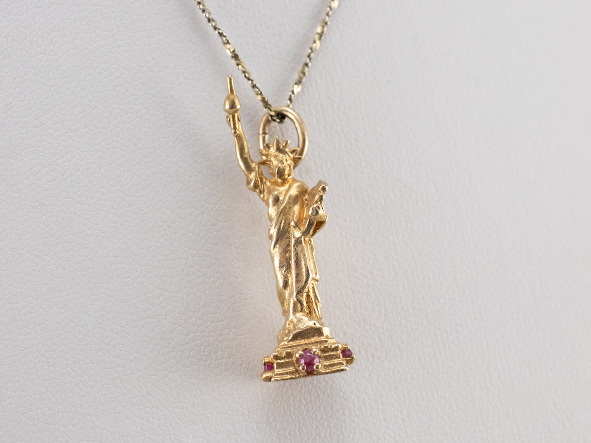 Statue of Liberty Ruby Gold Pendant