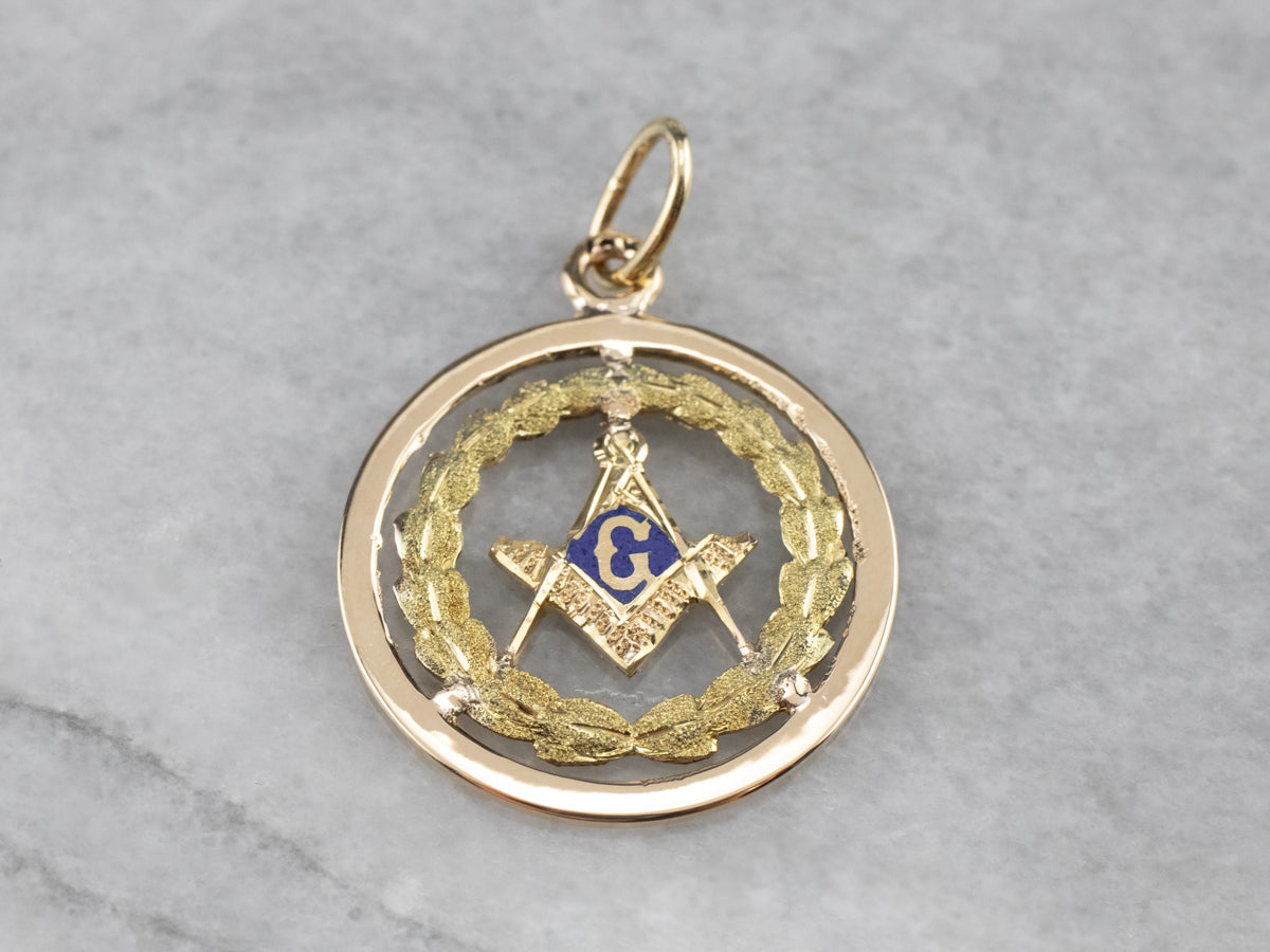 Vintage Masonic Enamel Gold Medallion Pendant