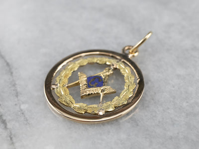 Vintage Masonic Enamel Gold Medallion Pendant