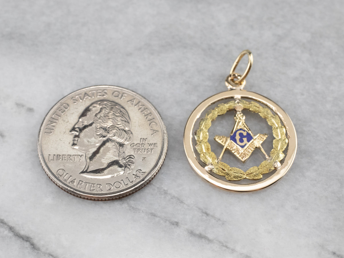 Vintage Masonic Enamel Gold Medallion Pendant