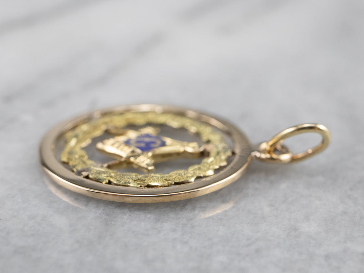 Vintage Masonic Enamel Gold Medallion Pendant