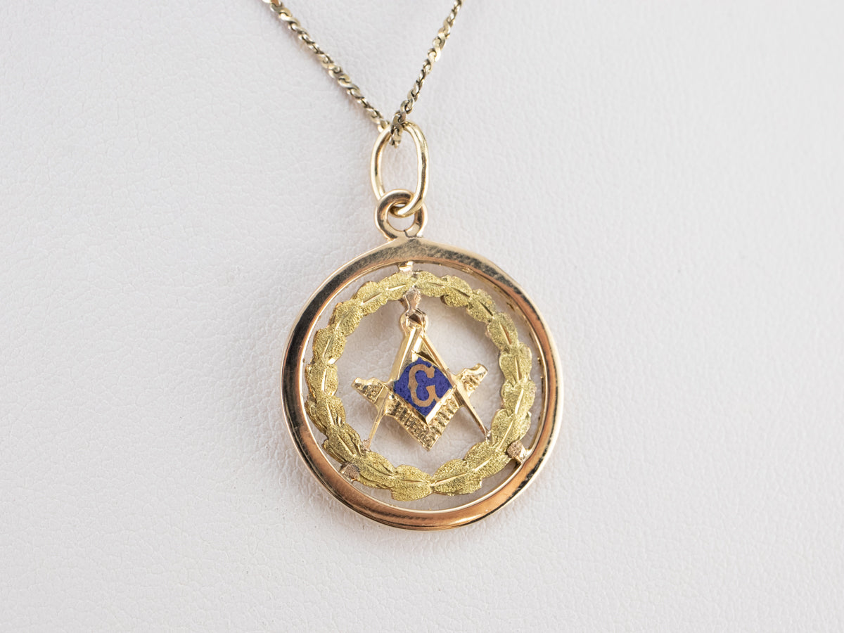 Vintage Masonic Enamel Gold Medallion Pendant