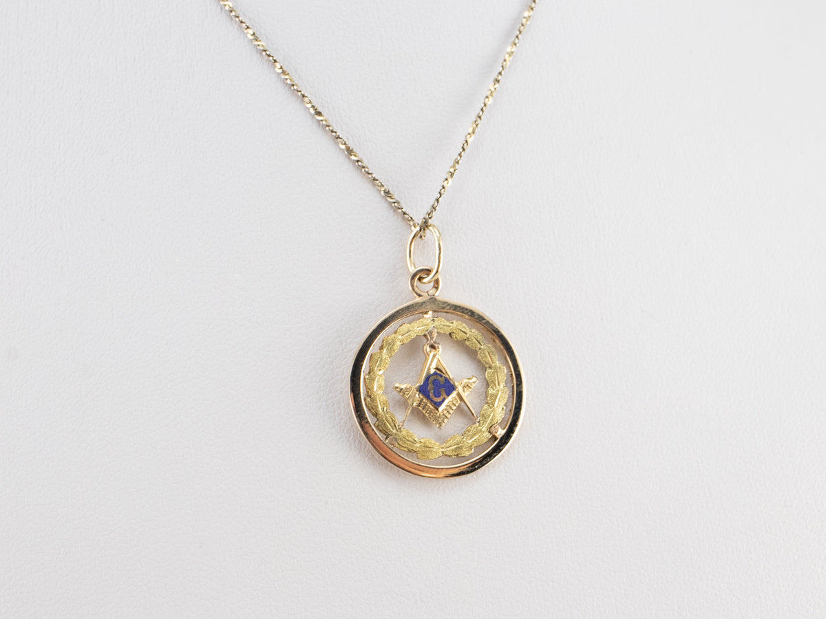Vintage Masonic Enamel Gold Medallion Pendant