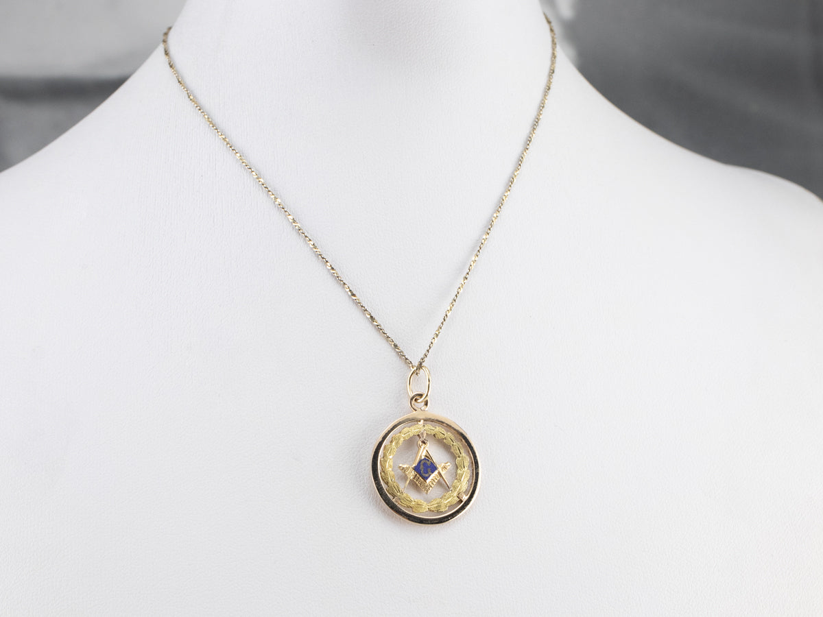 Vintage Masonic Enamel Gold Medallion Pendant