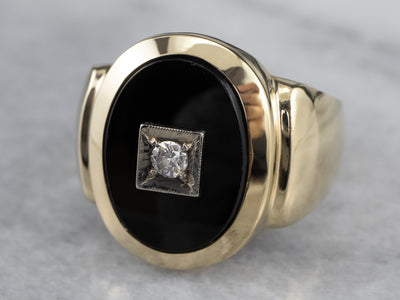Men's Mid Century Onyx and Diamond Ring