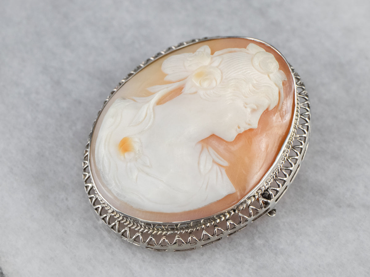 Art Deco Filigree Cameo Brooch