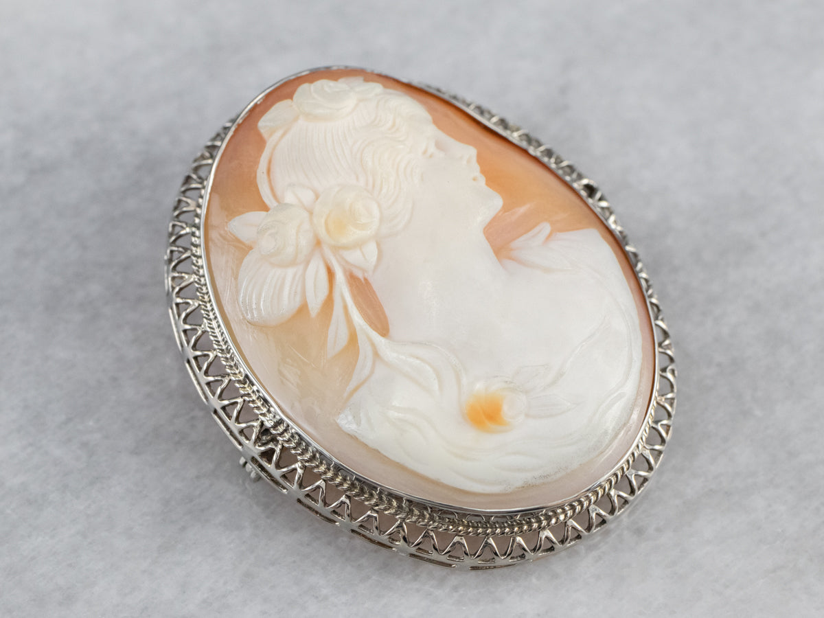 Art Deco Filigree Cameo Brooch