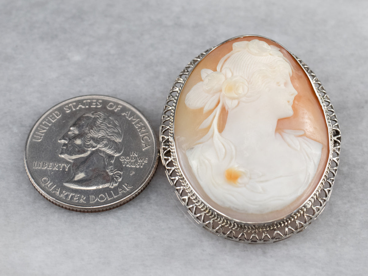 Art Deco Filigree Cameo Brooch