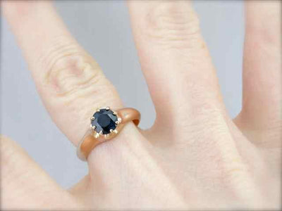 Midnight Blue Sapphire and Rose Gold Engagement Ring