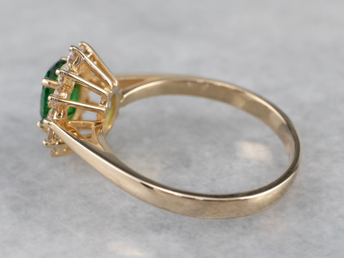 Tsavorite Garnet Diamond Halo Gold Ring