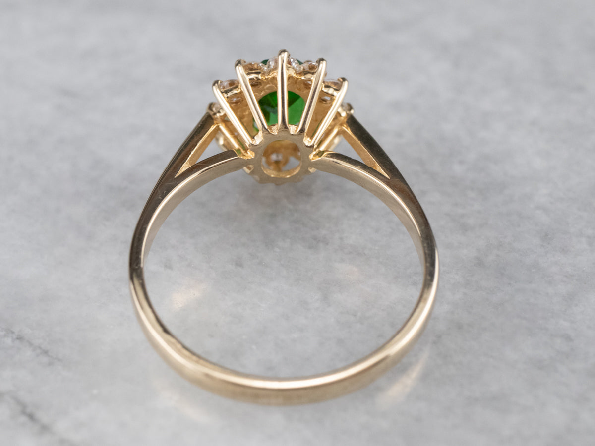 Tsavorite Garnet Diamond Halo Gold Ring