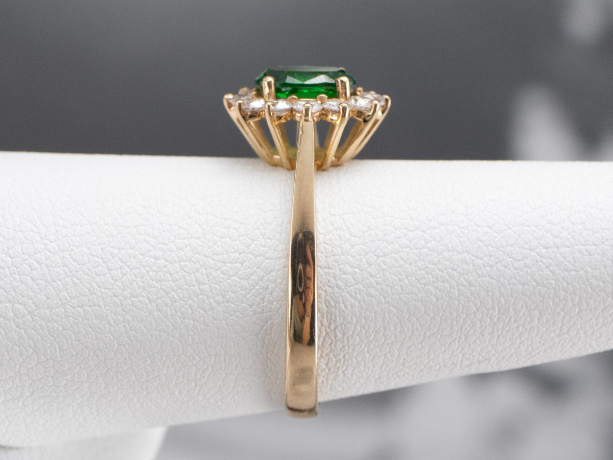 Tsavorite Garnet Diamond Halo Gold Ring