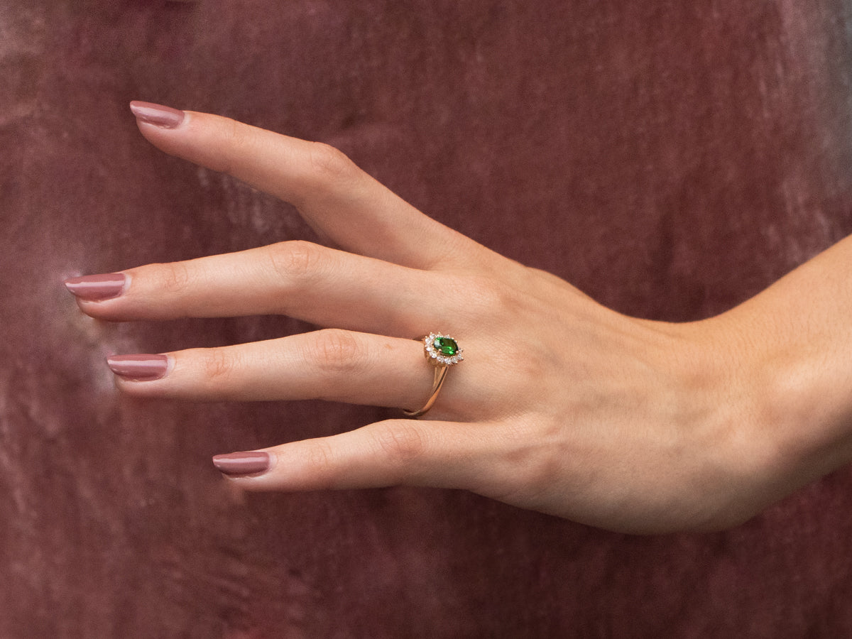 Tsavorite Garnet Diamond Halo Gold Ring