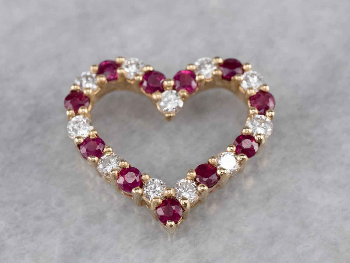 Ruby Diamond Gold Heart Pendant