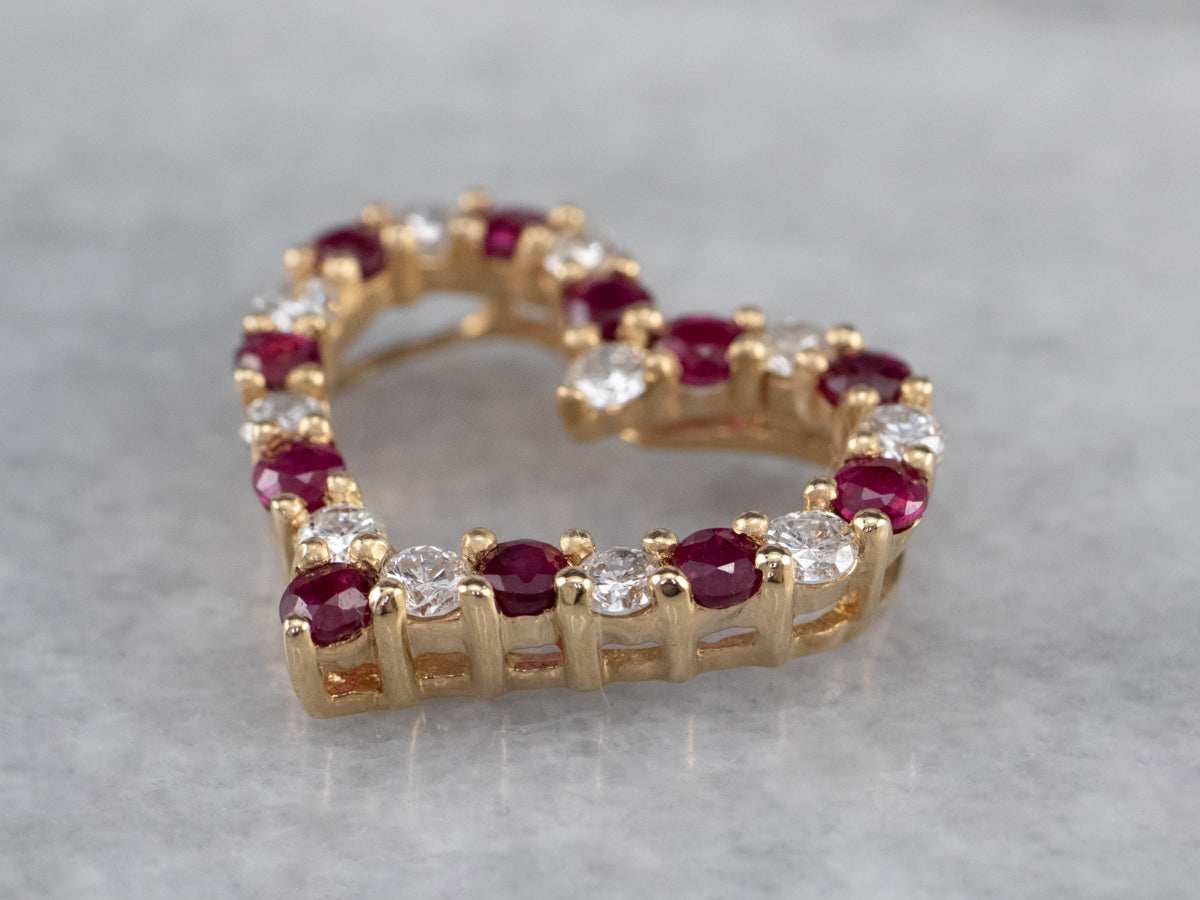 Ruby Diamond Gold Heart Pendant