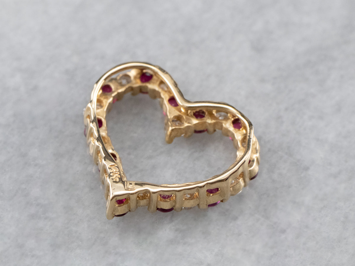 Ruby Diamond Gold Heart Pendant