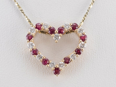 Ruby Diamond Gold Heart Pendant
