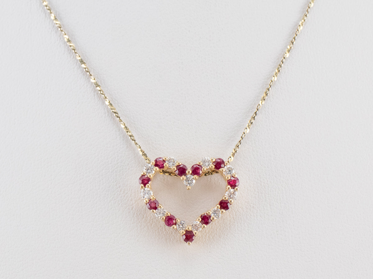 Ruby Diamond Gold Heart Pendant