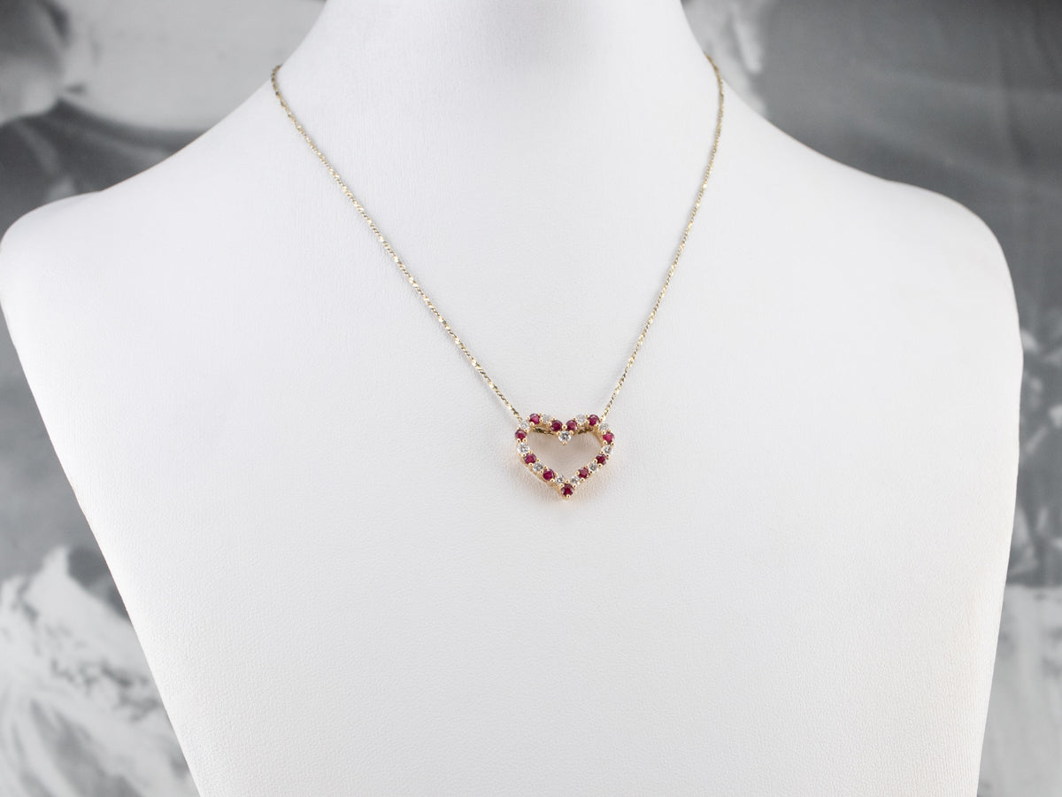 Ruby Diamond Gold Heart Pendant