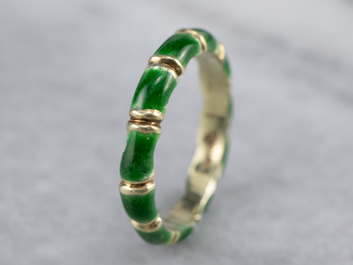 Green Enamel Gold Patterned Band