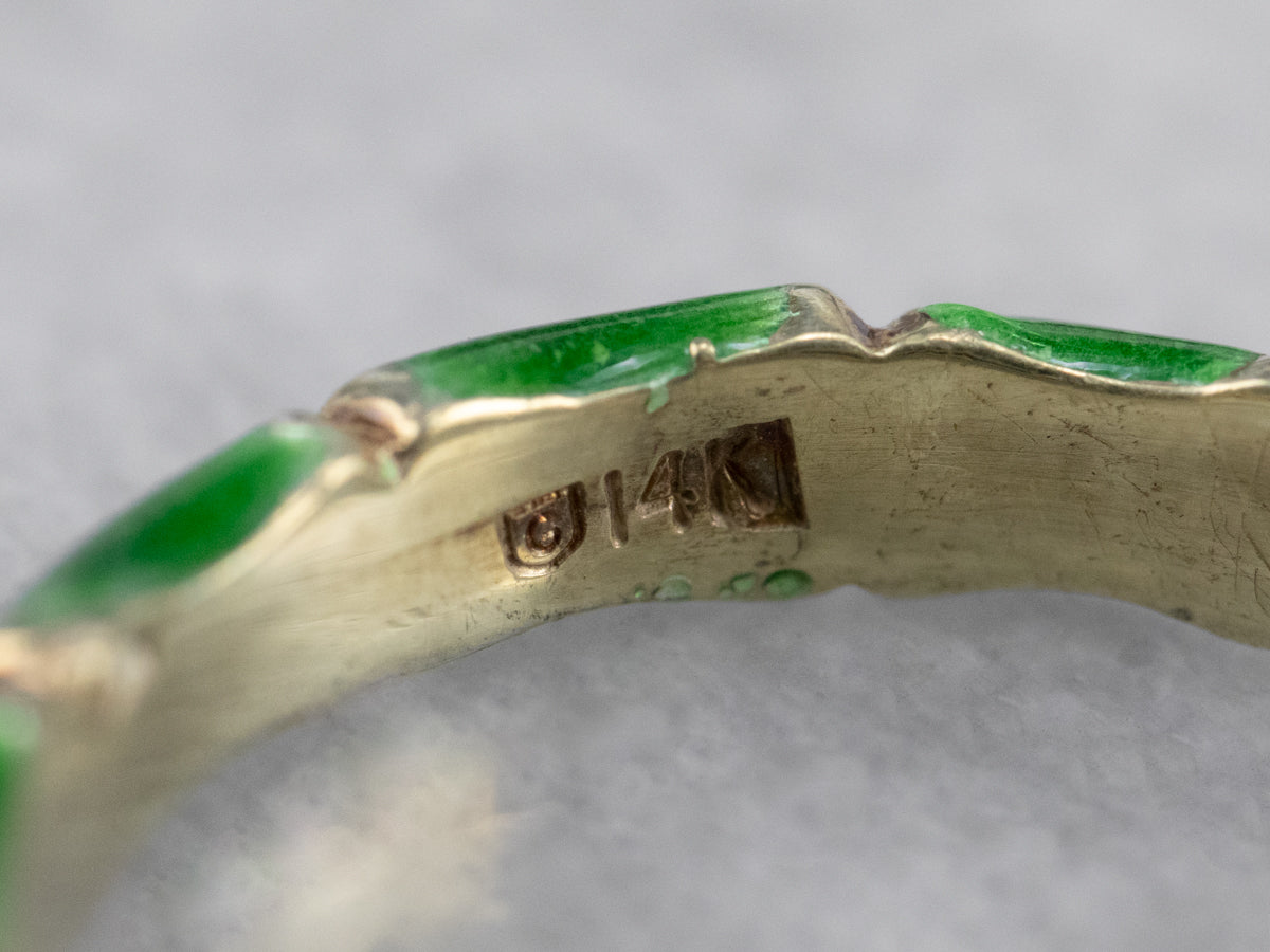 Green Enamel Gold Patterned Band