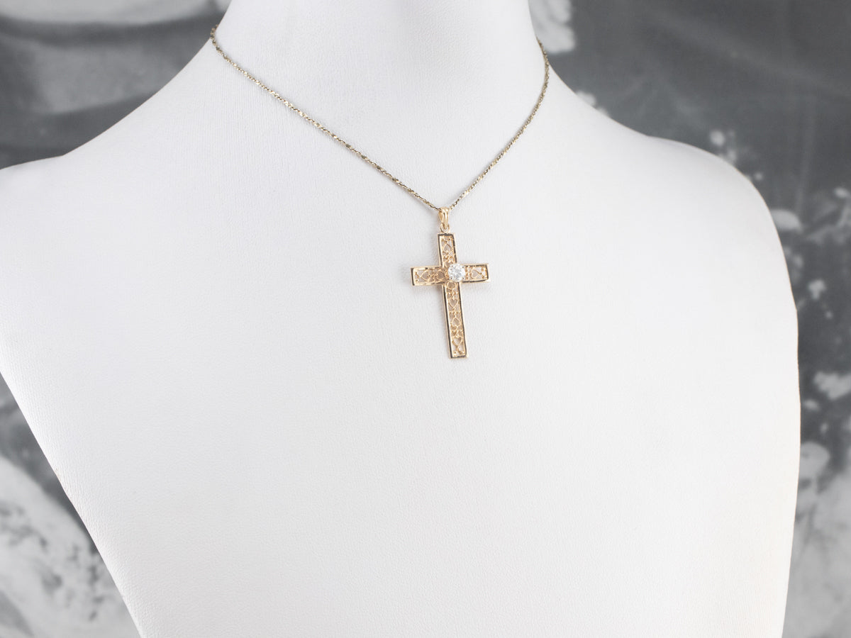 Gold Filigree Diamond Cross