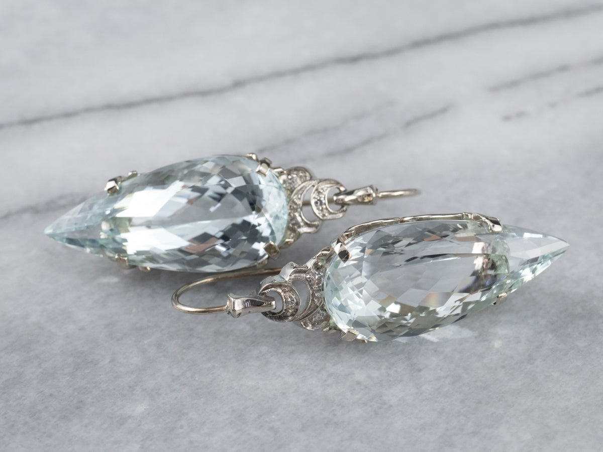 Stunning Aquamarine Diamond Drop Earrings