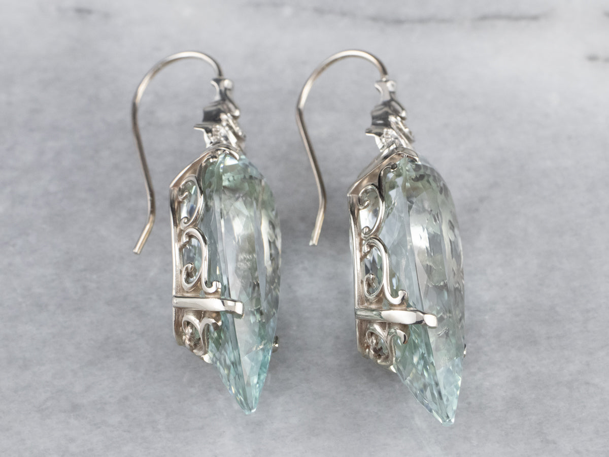Stunning Aquamarine Diamond Drop Earrings