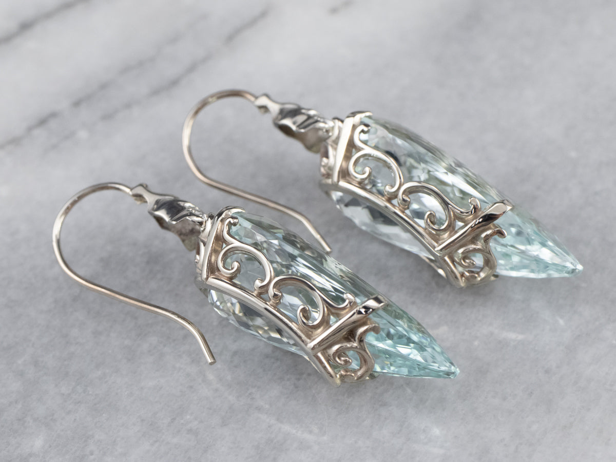Stunning Aquamarine Diamond Drop Earrings
