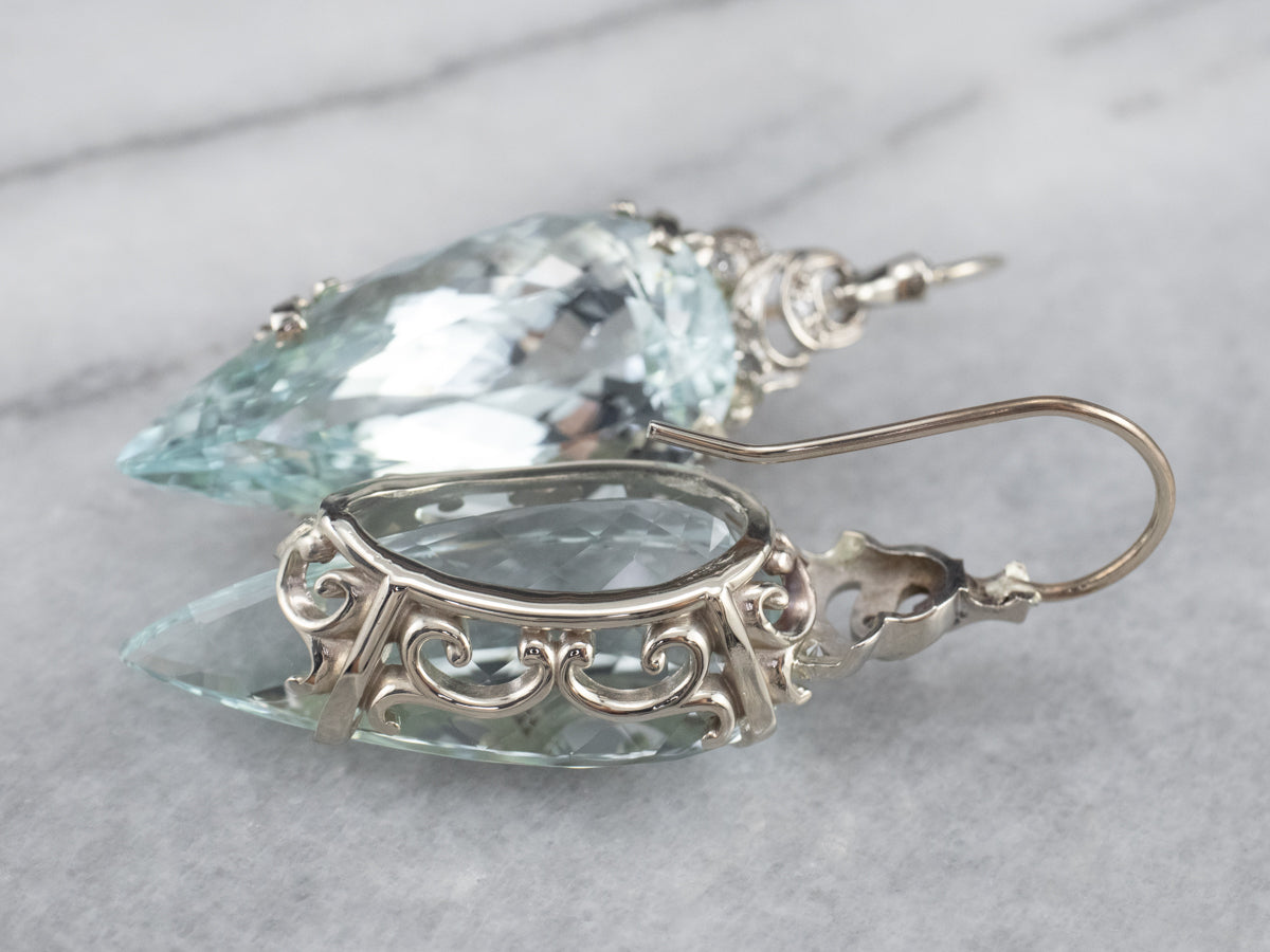 Stunning Aquamarine Diamond Drop Earrings