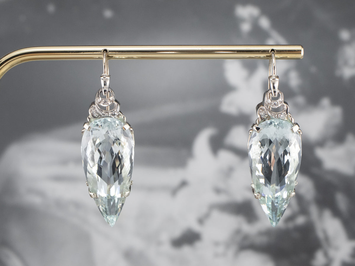 Stunning Aquamarine Diamond Drop Earrings