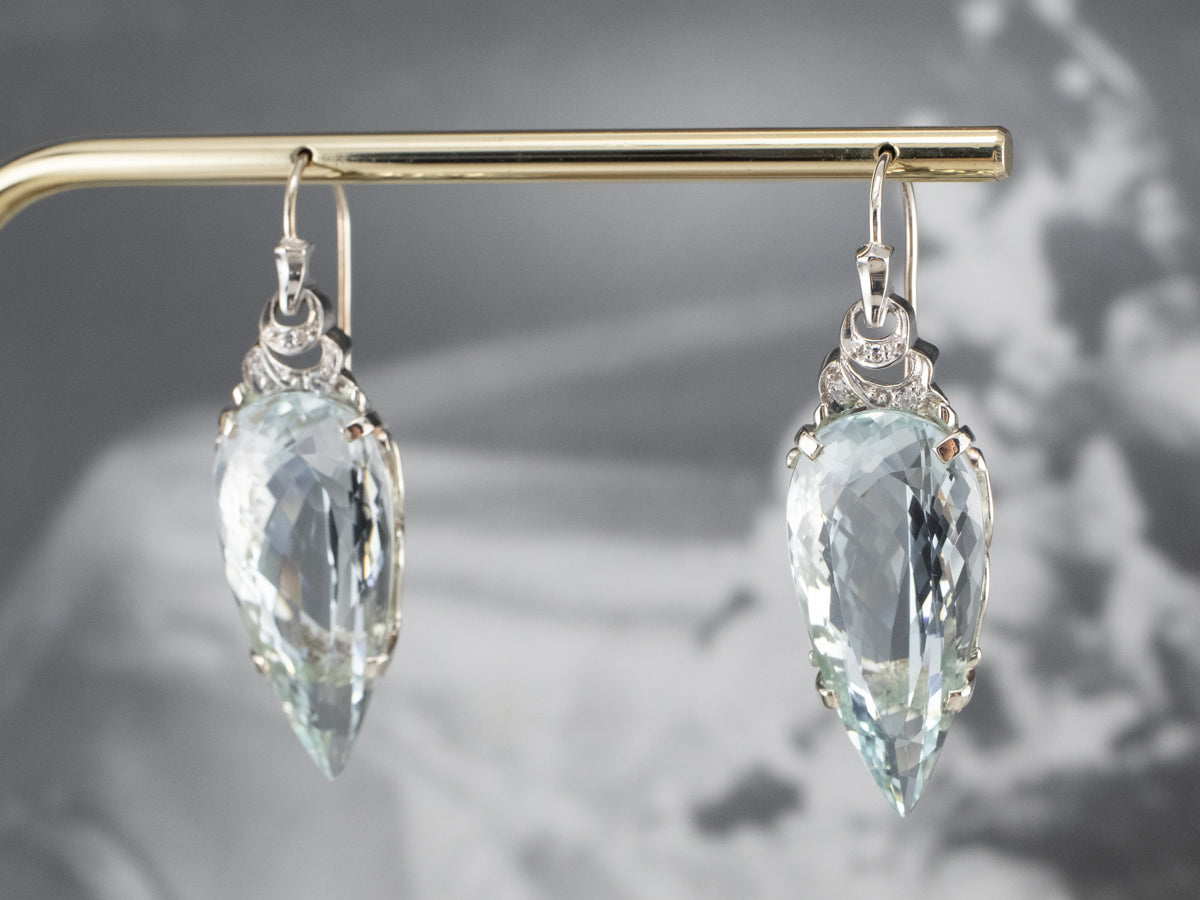 Stunning Aquamarine Diamond Drop Earrings