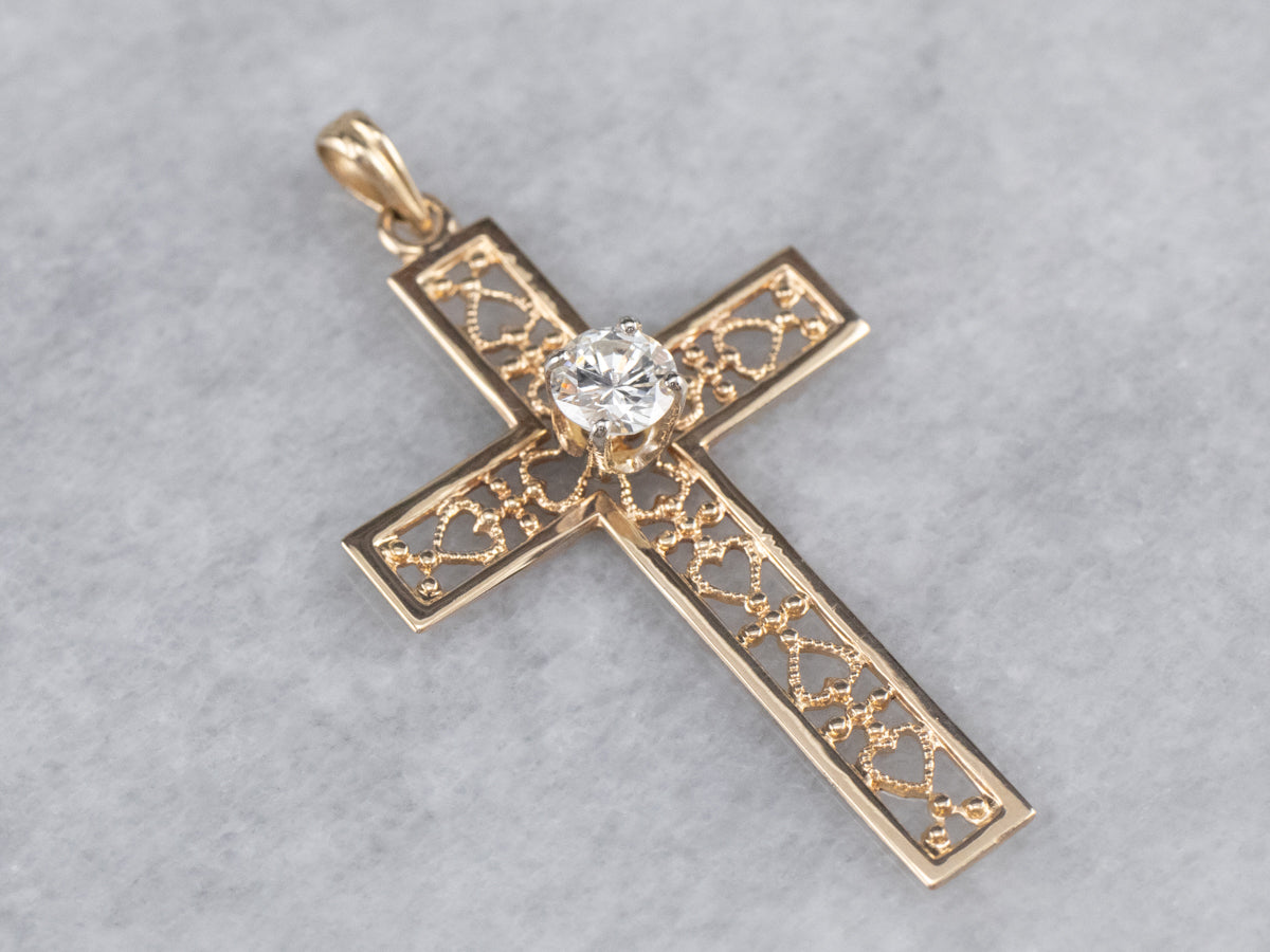 Gold Filigree Diamond Cross
