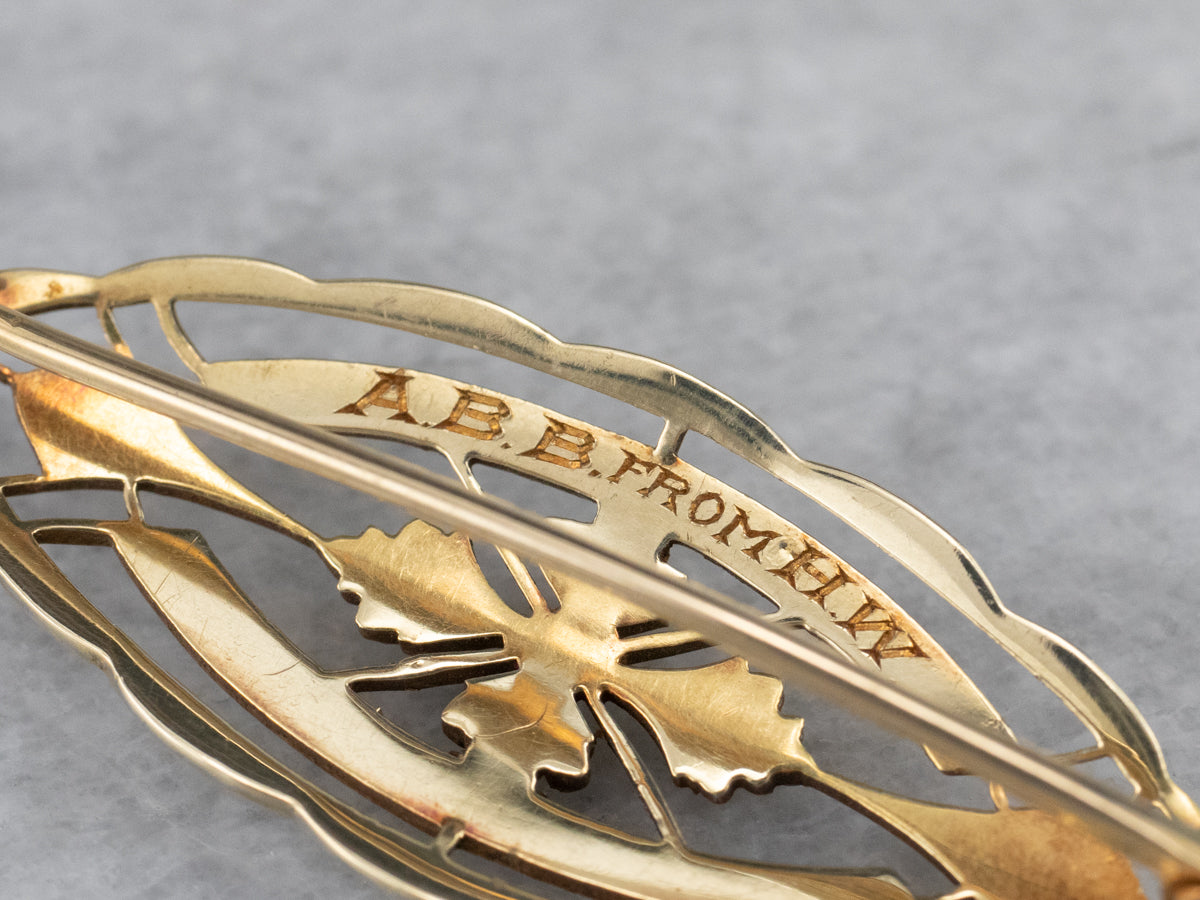 Vintage Gold Filigree Marquise Brooch