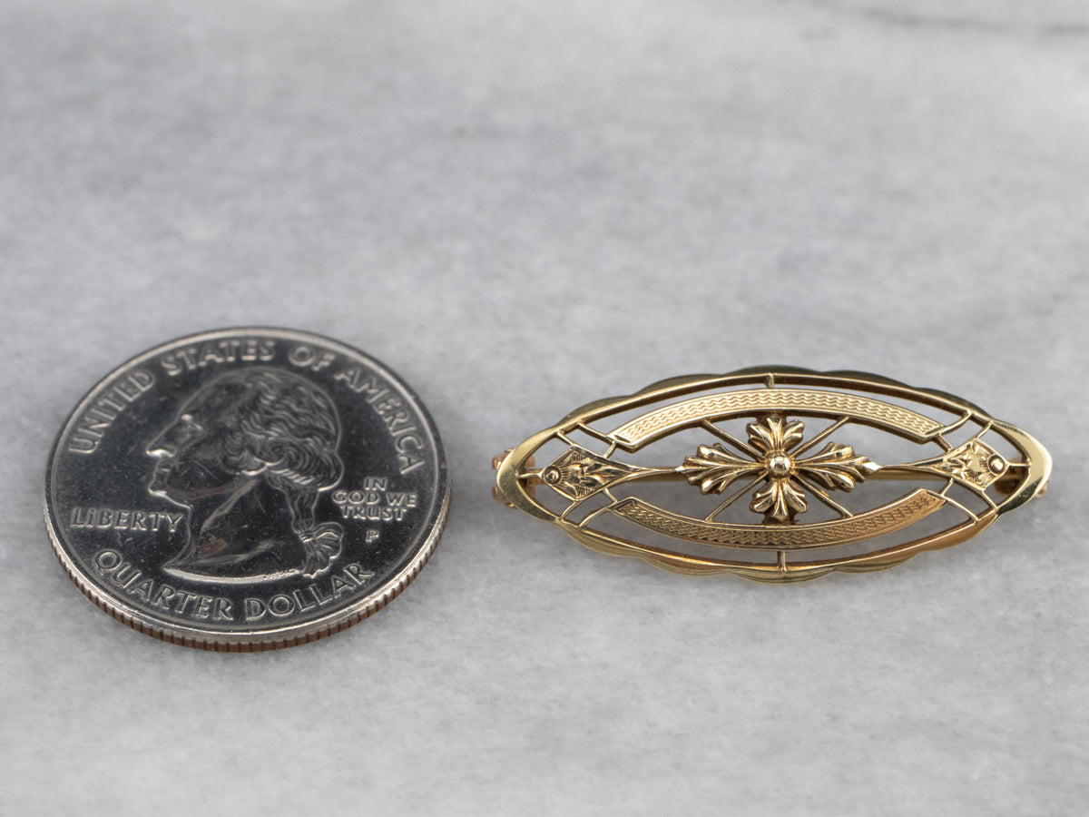 Vintage Gold Filigree Marquise Brooch