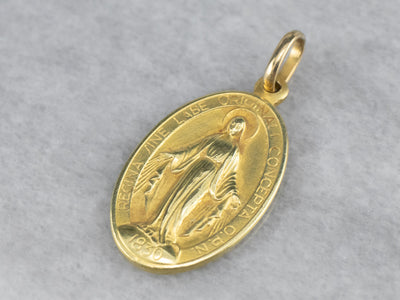 18K Gold Mary Medal Pendant