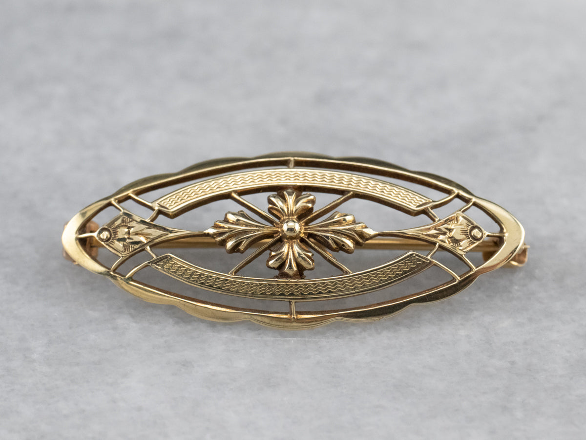 Vintage Gold Filigree Marquise Brooch
