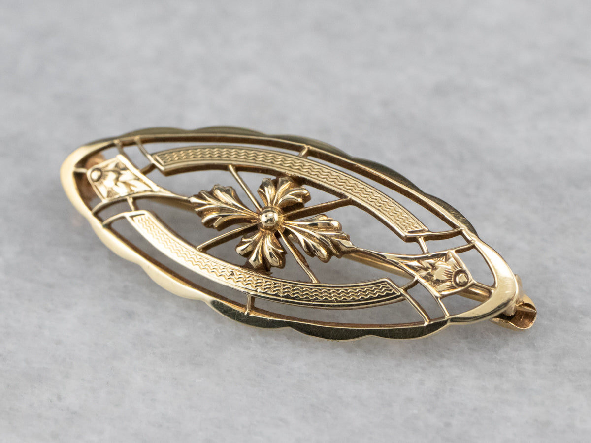 Vintage Gold Filigree Marquise Brooch