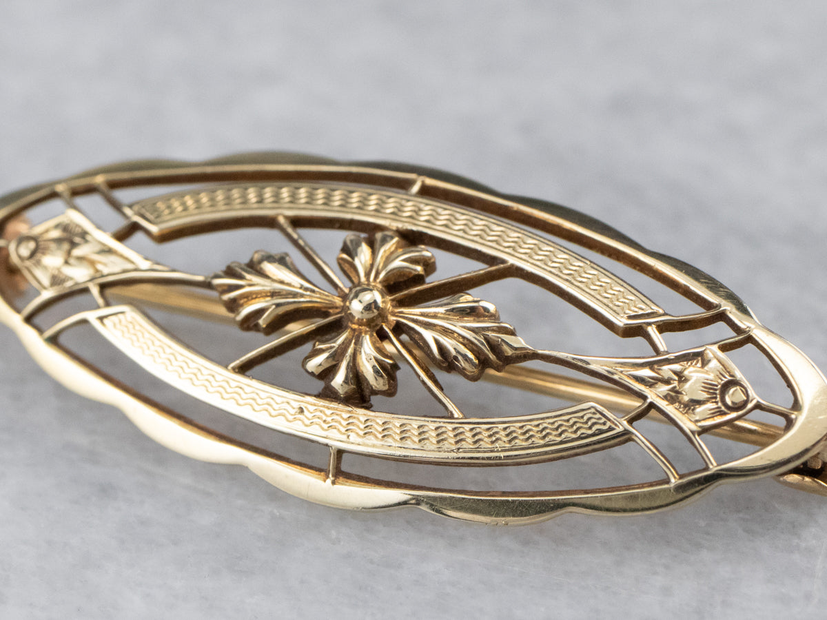 Vintage Gold Filigree Marquise Brooch