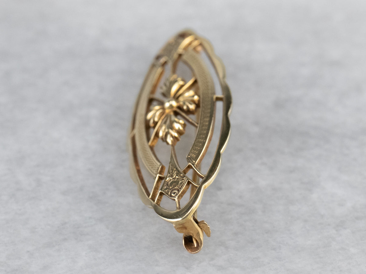 Vintage Gold Filigree Marquise Brooch