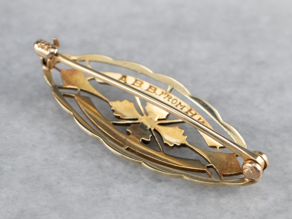 Vintage Gold Filigree Marquise Brooch