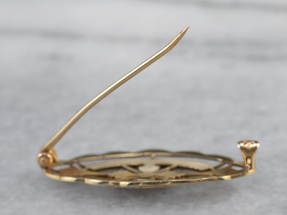 Vintage Gold Filigree Marquise Brooch